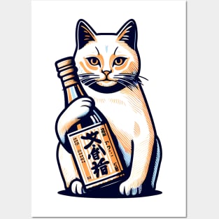 Vintage Cat and Sake: Hilarious Japanese-Inspired Tee Posters and Art